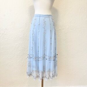 Vintage 90s Y2k Skirt Mesh Beaded Embroidered Baby Blue Fairy Boho 8